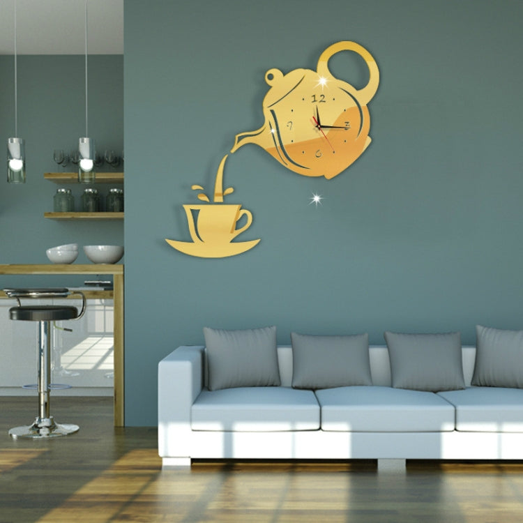 Creative DIY Acrylic Coffee Cup Teapot 3D Wall Clock Decorative Kitchen Wall Clocks Living Room Dining Room Home Decor Clock(Gold) - Wall Clock by PMC TechLife | Online Shopping South Africa | PMC TechLife | Buy Now Pay Later Mobicred