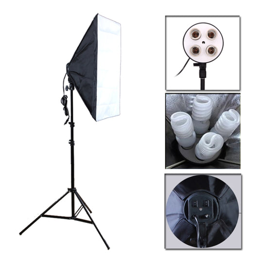 Photo Studio Softbox Kit (Four Socket Lamp Holder + 50 X 70cm Flash Lighting Softbox +2m Light Stand), EU Plug - free shipping - PMC Jewellery - Order now!