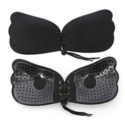Pull Rope Wing Invisible Underwear Without Steel Ring Pull Rope Silicone Invisible Nubra, Cup Size:A(Black)