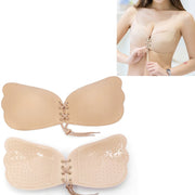 Pull Rope Wing Invisible Underwear Without Steel Ring Pull Rope Silicone Invisible Nubra, Cup Size:C(Skin Color)