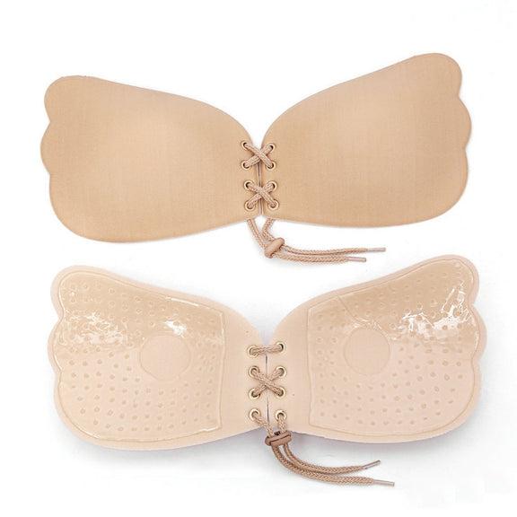 Pull Rope Wing Invisible Underwear Without Steel Ring Pull Rope Silicone Invisible Nubra, Cup Size:C(Skin Color)