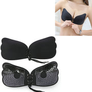 Pull Rope Wing Invisible Underwear Without Steel Ring Pull Rope Silicone Invisible Nubra, Cup Size:D(Black)