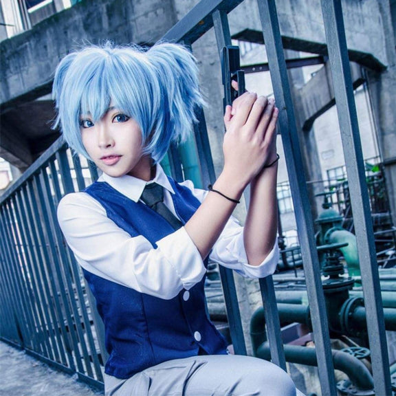 Anime Assassination Classroom Shiota Nagisa Ponytails Wig Cosplay Costume Synthetic Hair(Blue)