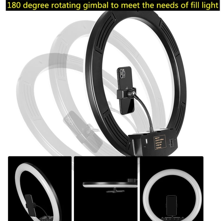 18 inch+6 Phone Clips+Microphone Pole Dimmable Color Temperature LED Ring Fill Light Live Broadcast Set With 2.1m Tripod Mount, CN Plug