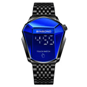 BINBOND Locomotive Concept Touch Screen Steel Belt Watch Men Live Black Technology Watch(Black Steel Blue)