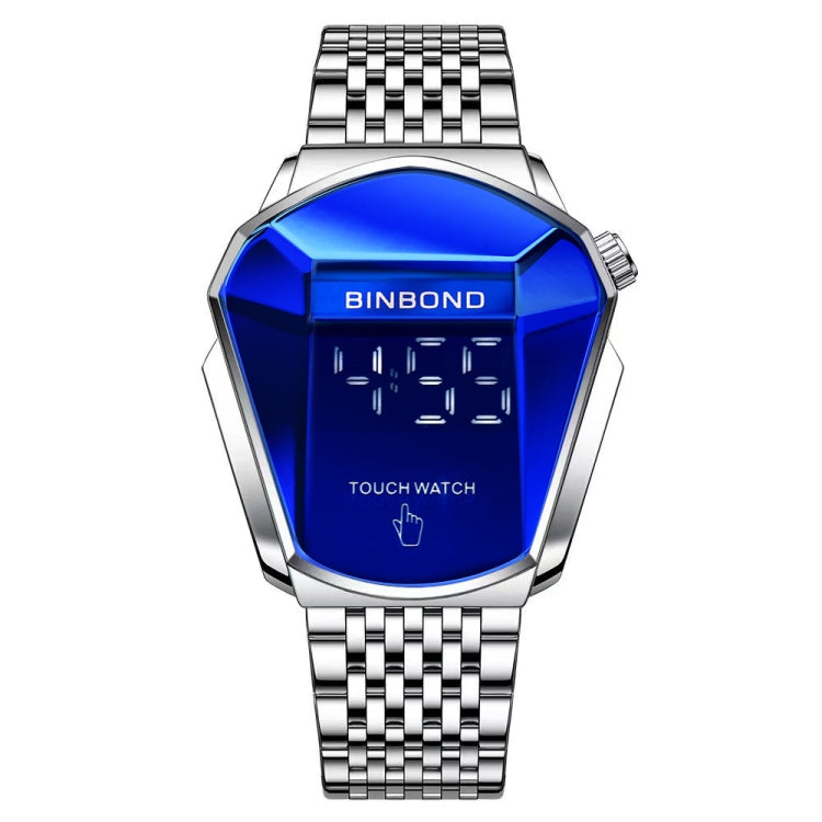 BINBOND Locomotive Concept Touch Screen Steel Belt Watch Men Live Black Technology Watch(White Steel Blue) - free shipping - PMC TechLife - Order now!
