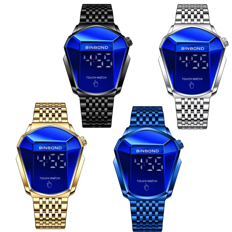 BINBOND Locomotive Concept Touch Screen Steel Belt Watch Men Live Black Technology Watch(Black Steel Blue)