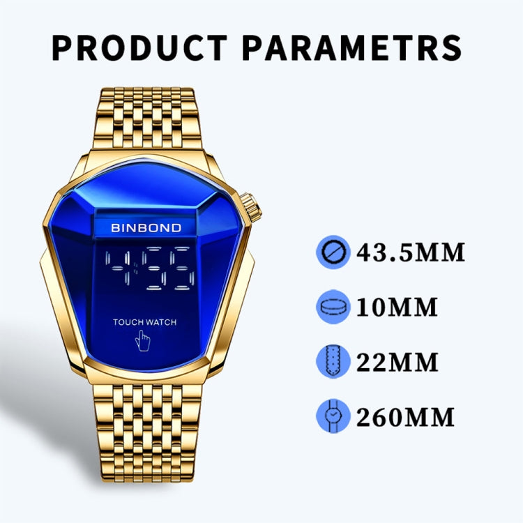 BINBOND Locomotive Concept Touch Screen Steel Belt Watch Men Live Black Technology Watch(Full Gold Blue) - free shipping - PMC TechLife - Order now!