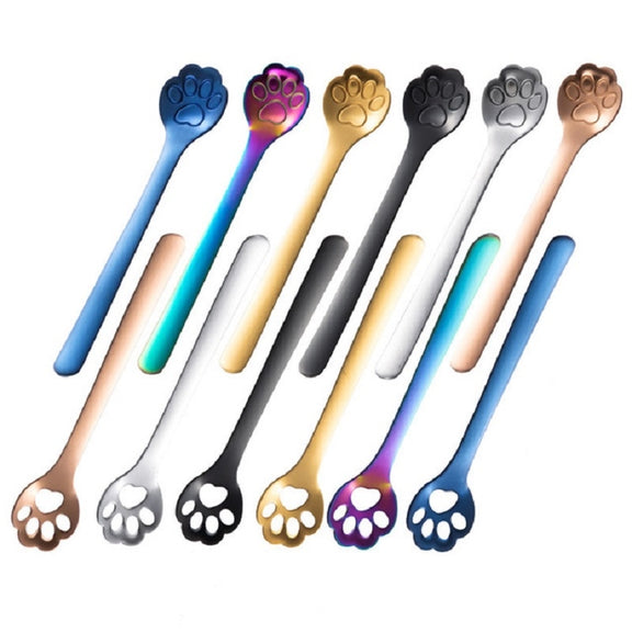 Stainless Steel Creative Cat Claw Coffee Spoon Dessert Cake Spoon, Style:Cat Claw Spoon, Color:Black