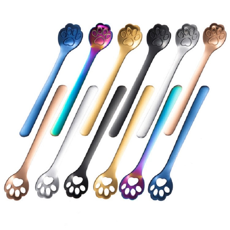 Stainless Steel Creative Cat Claw Coffee Spoon Dessert Cake Spoon, Style:Cat Claw Spoon, Color:Black