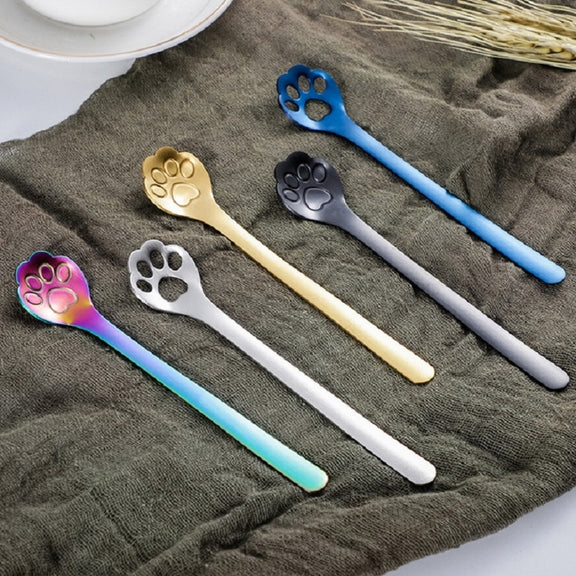 Stainless Steel Creative Cat Claw Coffee Spoon Dessert Cake Spoon, Style:Cat Claw Spoon, Color:Black