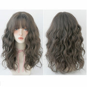 Women's Wool Long Hair With Bangs Natural Fluffy Wig, Color:Cold Brown 54CM