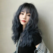 Women's Wool Long Hair With Bangs Natural Fluffy Wig, Color:Cold Brown 54CM