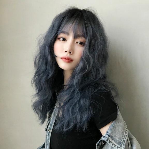 Women's Wool Long Hair With Bangs Natural Fluffy Wig, Color:Cold Brown 54CM