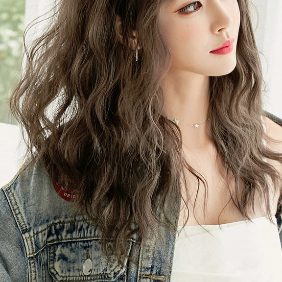 Women's Wool Long Hair With Bangs Natural Fluffy Wig, Color:Cold Brown 54CM