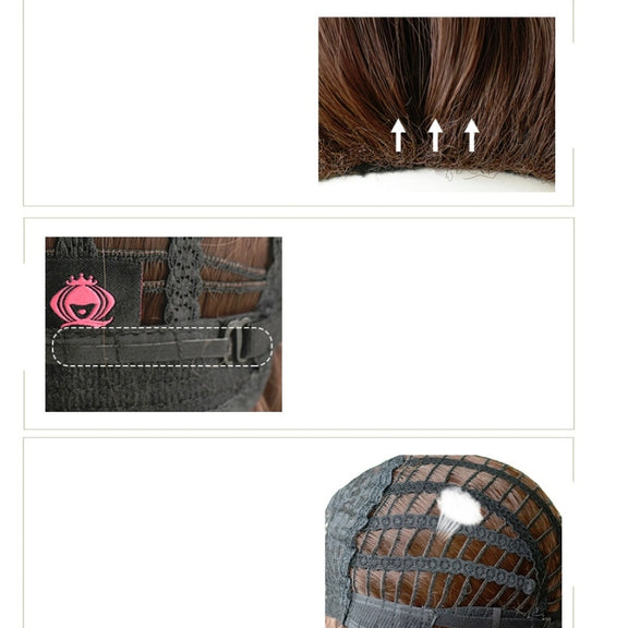 Women's Wool Long Hair With Bangs Natural Fluffy Wig, Color:Cold Brown 54CM