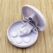 Round Medicine Cutter Stainless Steel Blade Plastic Medicine Dispensing Box(White)