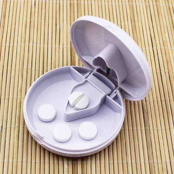 Round Medicine Cutter Stainless Steel Blade Plastic Medicine Dispensing Box(White)
