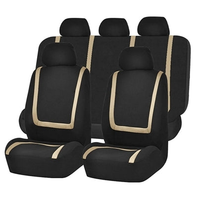 Universal Car Seat Cover Polyester Fabric Automobile Seat Covers Car Seat Cover Vehicle Seat Protector Interior Accessories 9pcs Set Beige - Seat Accessories by PMC TechLife | Online Shopping South Africa | PMC TechLife | Buy Now Pay Later Mobicred