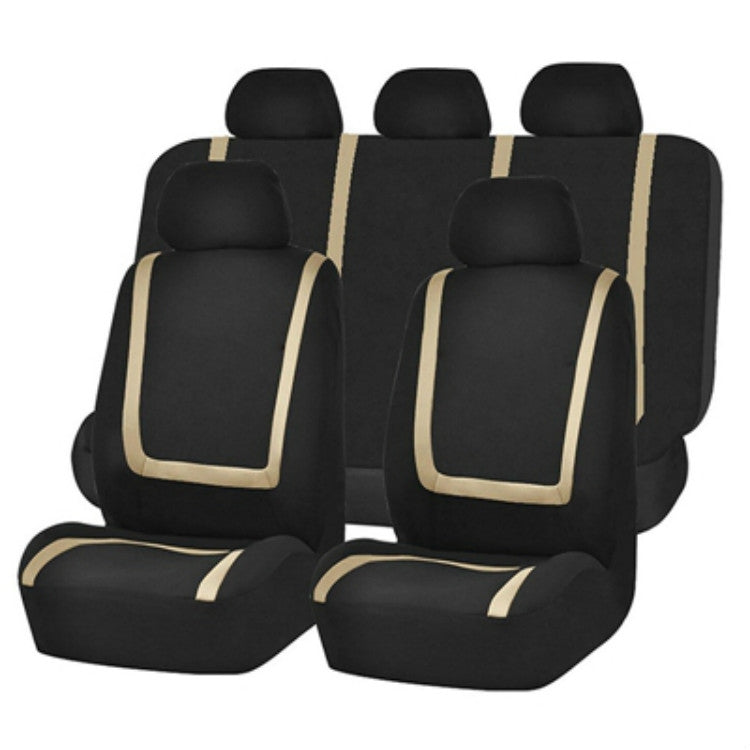Universal Car Seat Cover Polyester Fabric Automobile Seat Covers Car Seat Cover Vehicle Seat Protector Interior Accessories 9pcs Set Beige