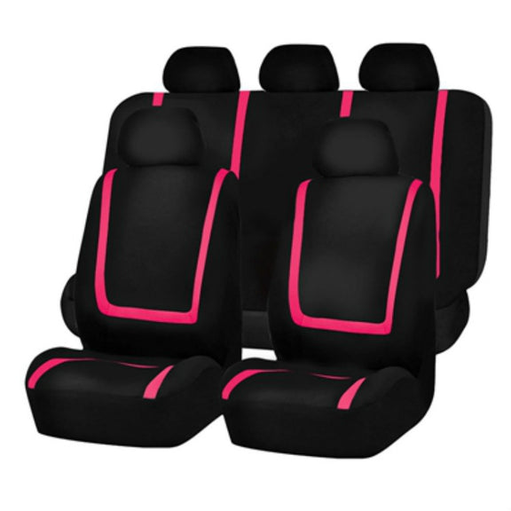 Universal Car Seat Cover Polyester Fabric Automobile Seat Covers Car Seat Cover Vehicle Seat Protector Interior Accessories 9pcs Set Pink