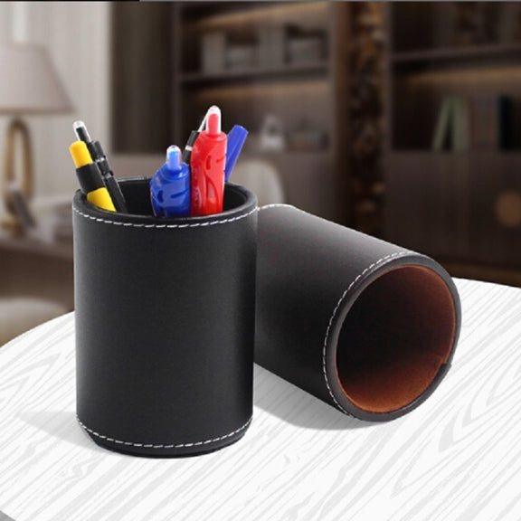 Faux Leather Leather Penholder Desk Supplies Organizer(Black)