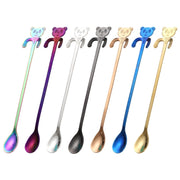 Cute Bear Spoon Long Handle Spoons Coffee Drinking Tools(Purple)