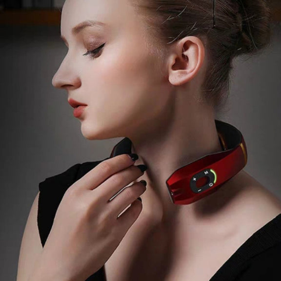 Cervical Vertebra Massager Charging Intelligent Pulse Physiotherapy Instrument Electromagnetic Vibration Neck Protector, Colour:Black