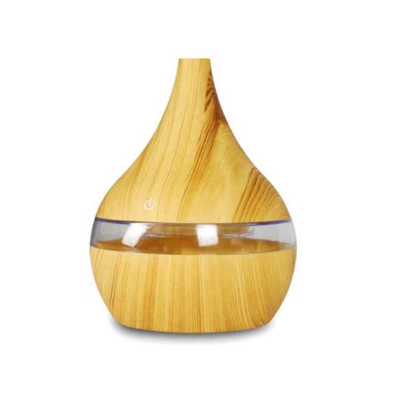 300ml USB Electric Aroma Air Diffuser Wood Ultrasonic Air Humidifier Essential Oil Aromatherapy Cool Mist Maker(Flat Mouth Light Wood Grain)