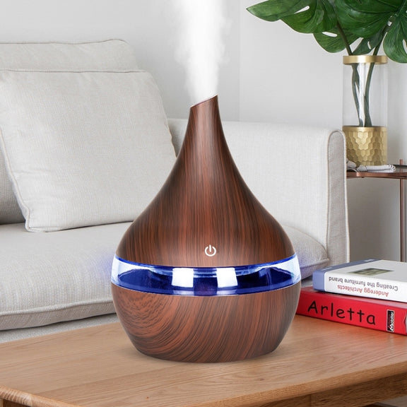300ml USB Electric Aroma Air Diffuser Wood Ultrasonic Air Humidifier Essential Oil Aromatherapy Cool Mist Maker(Flat Mouth Deep Wood Grain)