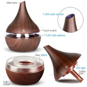300ml USB Electric Aroma Air Diffuser Wood Ultrasonic Air Humidifier Essential Oil Aromatherapy Cool Mist Maker(Flat Mouth Deep Wood Grain)