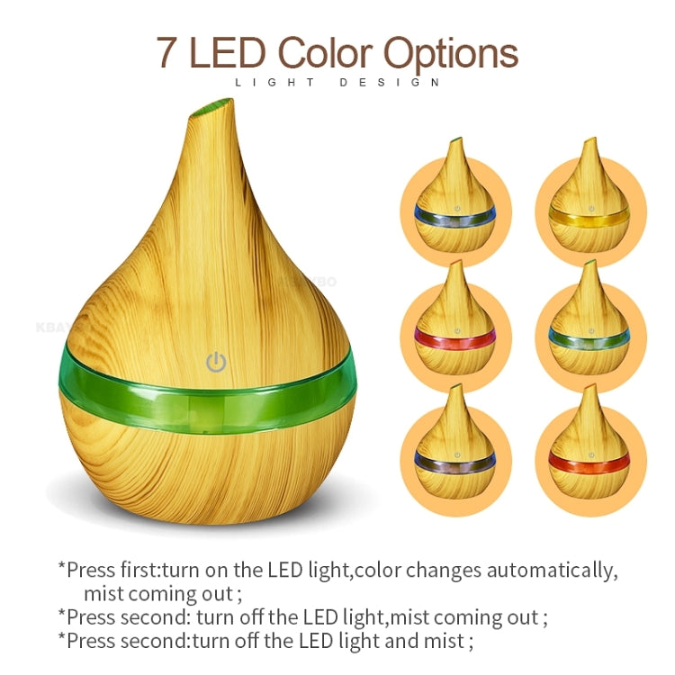 300ml USB Electric Aroma Air Diffuser Wood Ultrasonic Air Humidifier Essential Oil Aromatherapy Cool Mist Maker(Flat Mouth Deep Wood Grain)