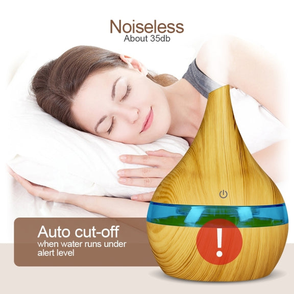 300ml USB Electric Aroma Air Diffuser Wood Ultrasonic Air Humidifier Essential Oil Aromatherapy Cool Mist Maker(Flat Mouth Deep Wood Grain)
