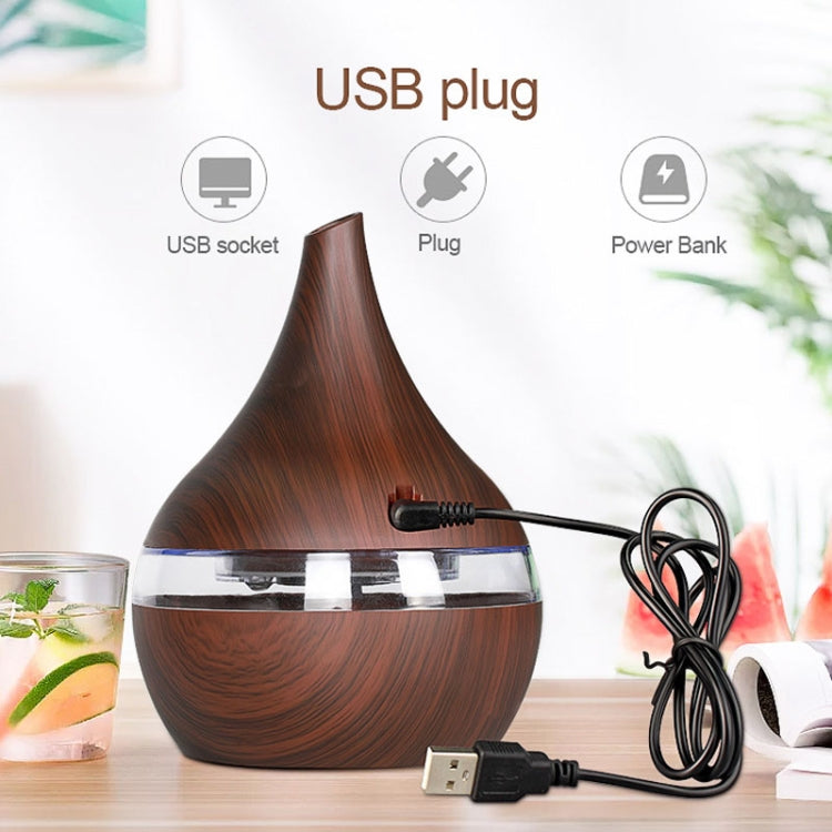 300ml USB Electric Aroma Air Diffuser Wood Ultrasonic Air Humidifier Essential Oil Aromatherapy Cool Mist Maker(Flat Mouth Deep Wood Grain)