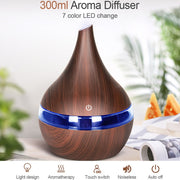 300ml USB Electric Aroma Air Diffuser Wood Ultrasonic Air Humidifier Essential Oil Aromatherapy Cool Mist Maker(Flat Mouth Deep Wood Grain)