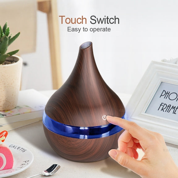300ml USB Electric Aroma Air Diffuser Wood Ultrasonic Air Humidifier Essential Oil Aromatherapy Cool Mist Maker(Flat Mouth Light Wood Grain)