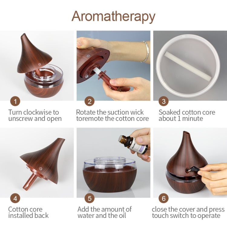 300ml USB Electric Aroma Air Diffuser Wood Ultrasonic Air Humidifier Essential Oil Aromatherapy Cool Mist Maker(Flat Mouth Light Wood Grain)