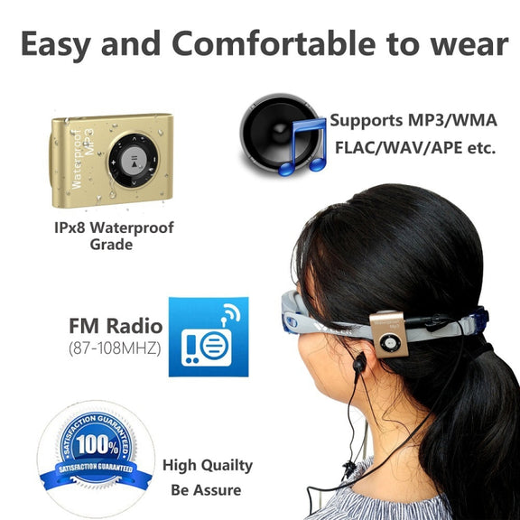 C26 IPX8 Water-resistant Swimming Diving Sports MP3 Music Player with Clip & Earphone, Support FM, Memory:4GB(Blue)