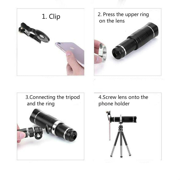 Universal 20 Times Mobile Phone Telephoto Lens Monocular Live Broadcast HD 4K No Vignetting Lens - free shipping - PMC TechLife - Order now!