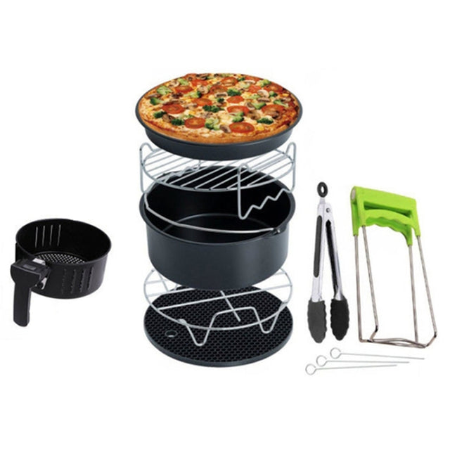 7 in 1 Air Fryer Accessories 7-piece Set for 3.5-5.8QT Type of Baking Basket Double-layer Grill(Black)