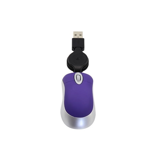 Mini Computer Mouse Retractable USB Cable Optical Ergonomic1600 DPI Portable Small Mice for Laptop(Purple) - free shipping - PMc TechLife - Order now!
