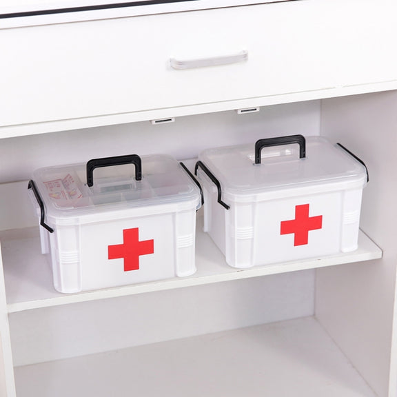 Family Multi-layer Emergency Medicine Storage Box Household Plastic Box, Size: L(White)