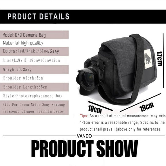 Universal DSLR Camera Shoulder Bag Canvas Photo Handbag, External size: 19 x 17 x 10mm(Black)