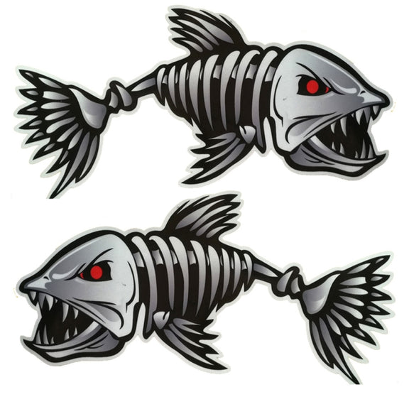 10 PCS Horror Skeleton Shark Fishing Daren Cover Scratch Reflective Water-resistant Personality Body Sticker 25*13cm