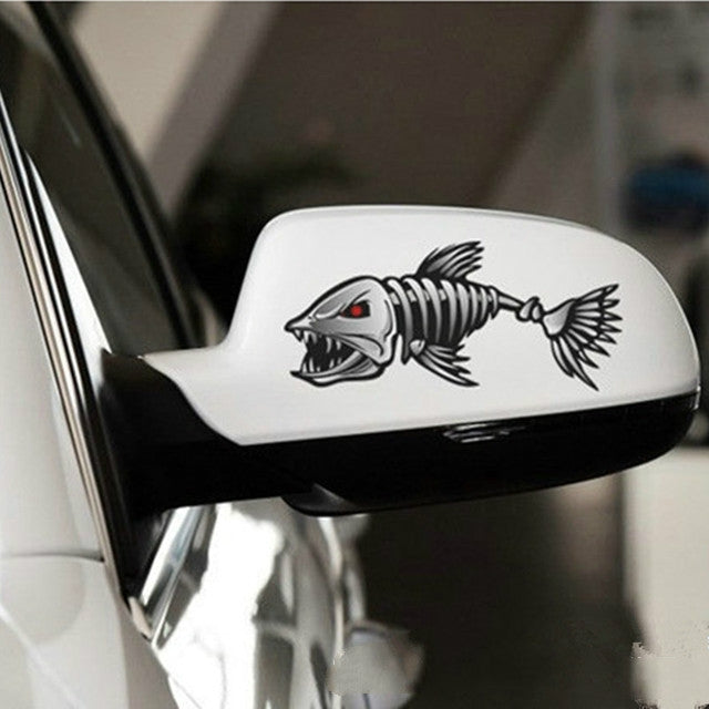 10 PCS Horror Skeleton Shark Fishing Daren Cover Scratch Reflective Water-resistant Personality Body Sticker 25*13cm