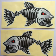 10 PCS Horror Skeleton Shark Fishing Daren Cover Scratch Reflective Water-resistant Personality Body Sticker 30*15cm