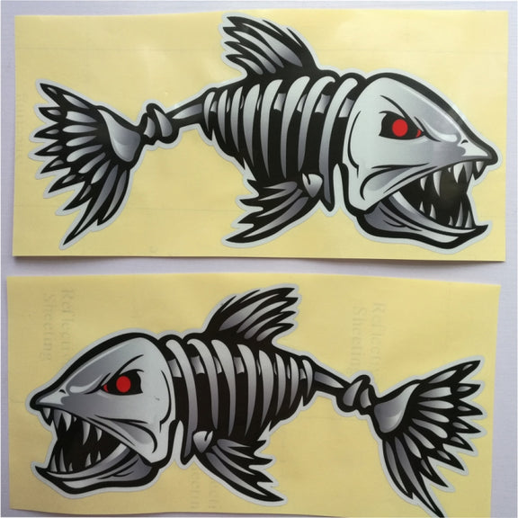 10 PCS Horror Skeleton Shark Fishing Daren Cover Scratch Reflective Water-resistant Personality Body Sticker 30*15cm