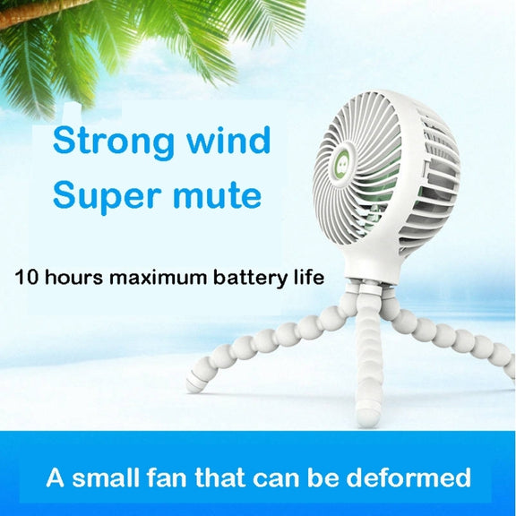 Octopus Deformed Cartoon Folding USB Rechargeable Mini Handheld Fan(White)