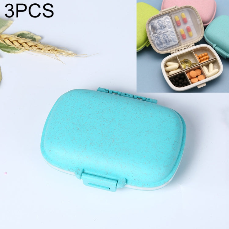 3 PCS 8-Grid Double-layer Portable Mini Straw Pill Storage Box(Wheat Blue) - free shipping - PMC TechLife - Order now!