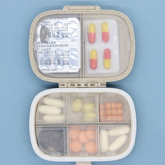 3 PCS 8-Grid Double-layer Portable Mini Straw Pill Storage Box(Wheat Blue)